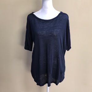 Frame Navy Blue Slouchy Slub Linen Shirt Size S